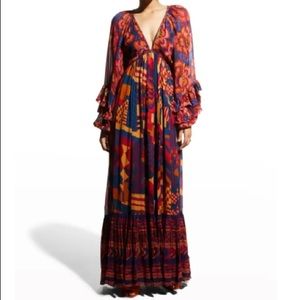 FARM Rio Blue Abstract Patches Maxi Dress | size M